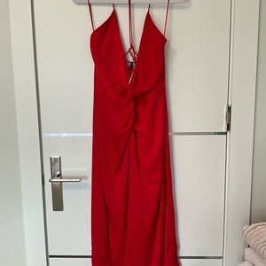 Zara Red Spaghetti-Strap Twist-Front Maxi Dress
